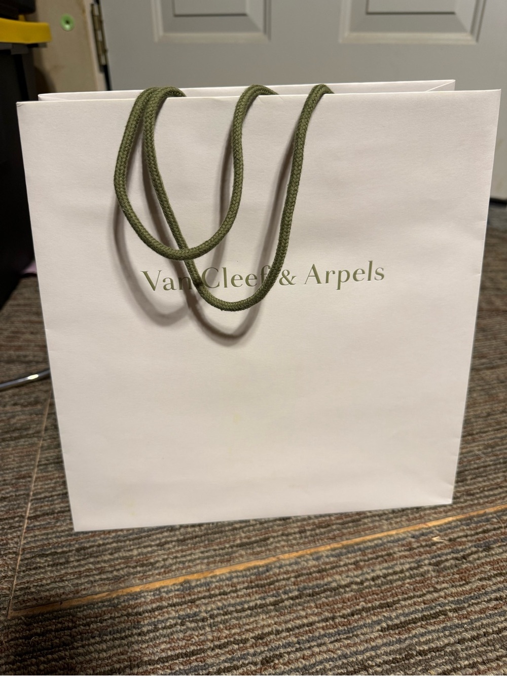 Van Cleef & Arpels White Shopper with Olive Green Rope Handles